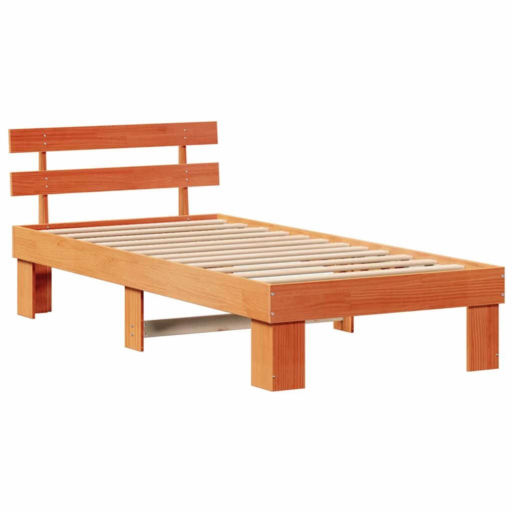 Sengestel med hovedgærde Voks brun 75 x 190 cm Massiv fyrretræ