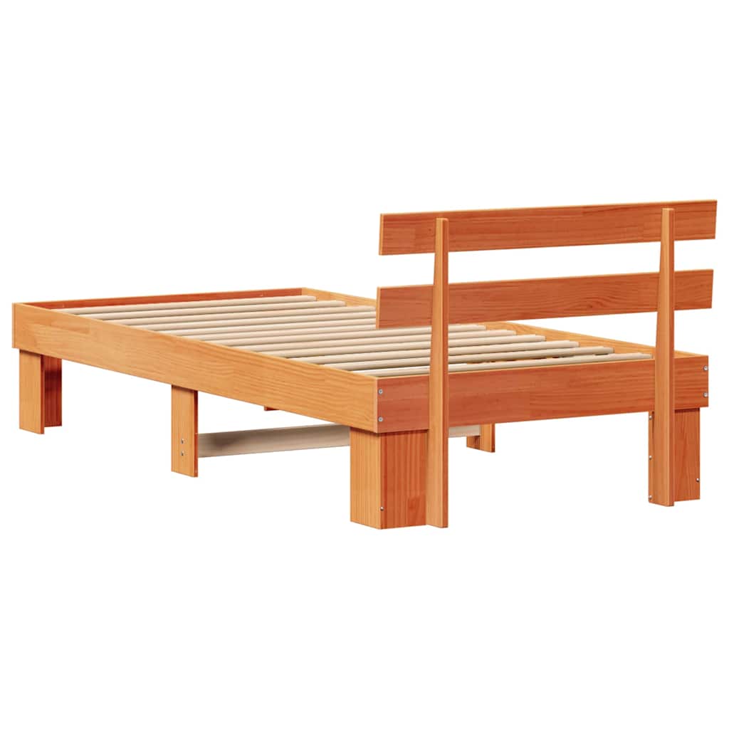 Sengestel med hovedgærde Voks brun 75 x 190 cm Massiv fyrretræ
