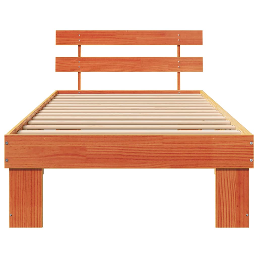 Sengestel med hovedgærde Voks brun 75 x 190 cm Massiv fyrretræ