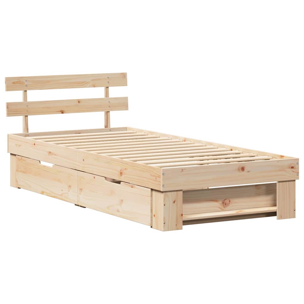 Sengestel med skuffe Naturfarvet 100 x 200 cm Massiv fyrretræ