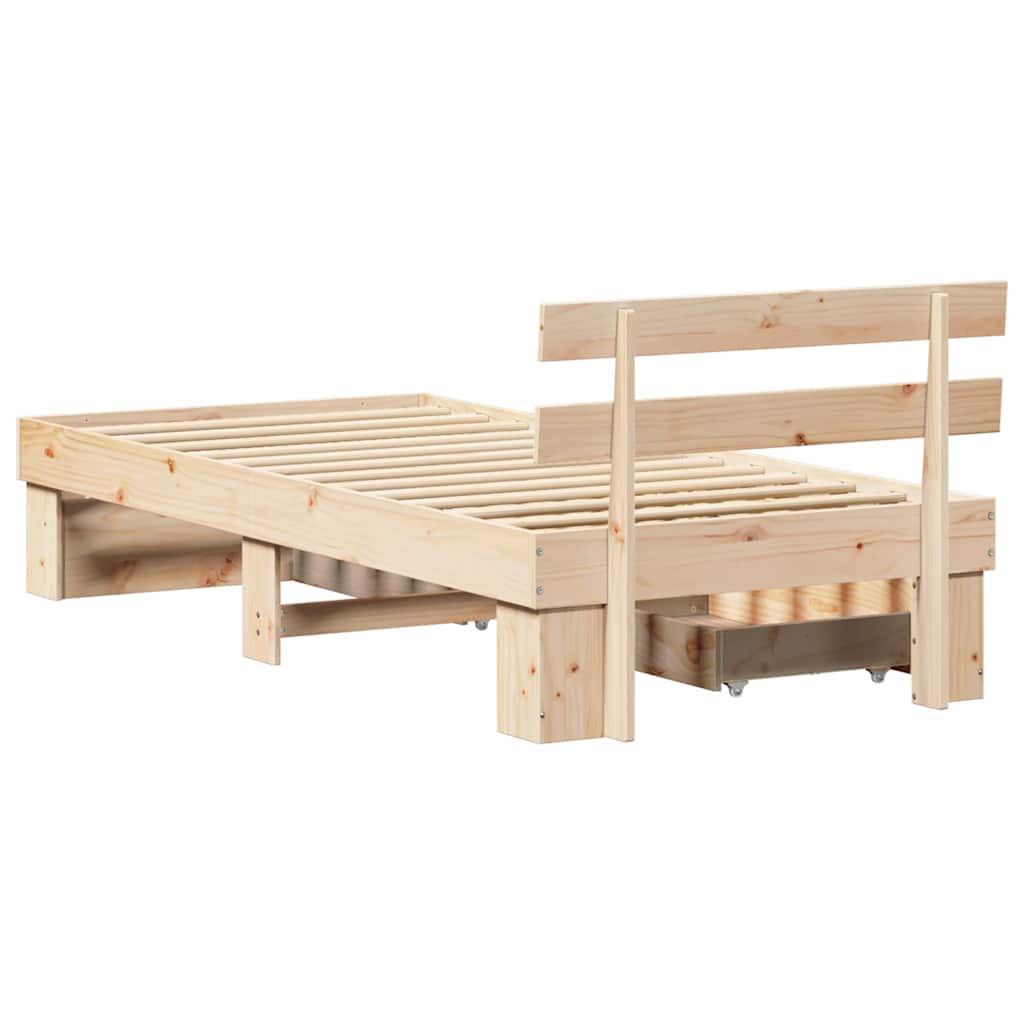 Sengestel med skuffe Naturfarvet 100 x 200 cm Massiv fyrretræ