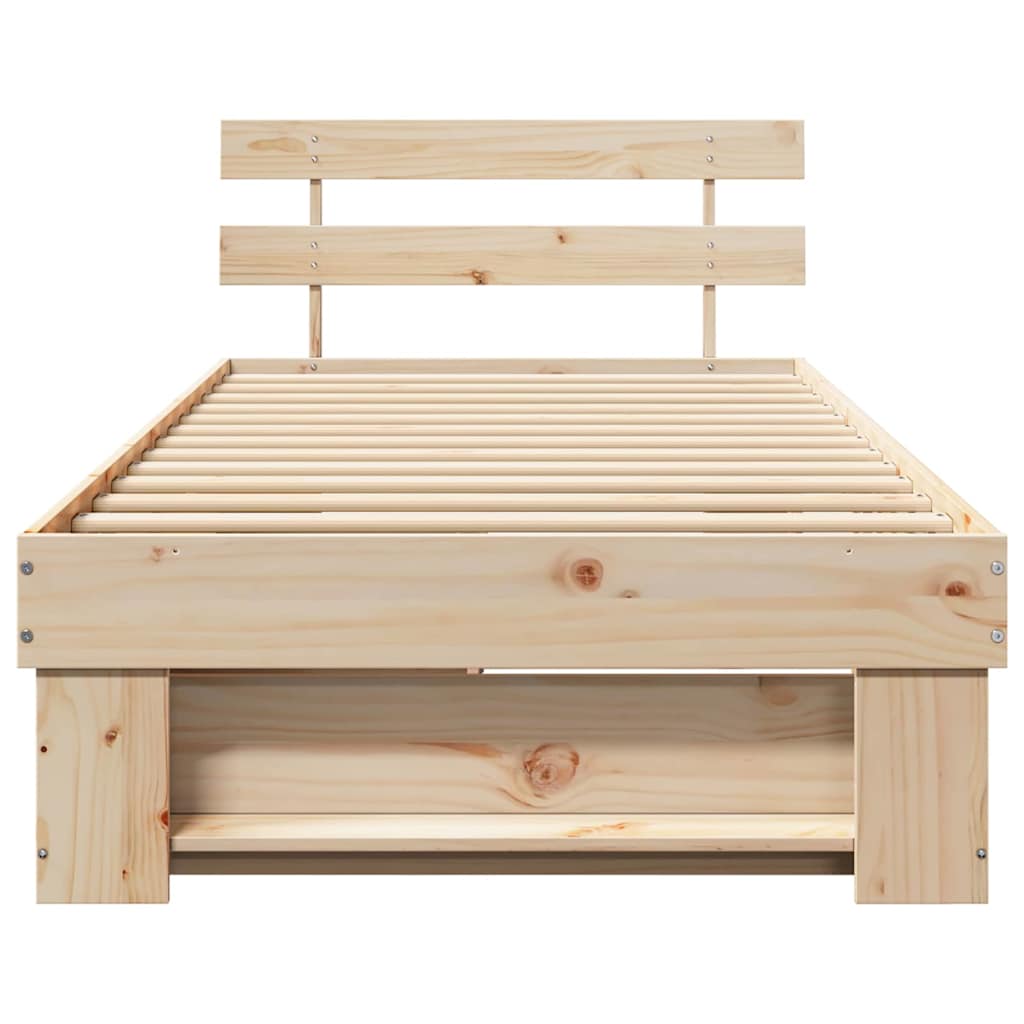 Sengestel med skuffe Naturfarvet 100 x 200 cm Massiv fyrretræ