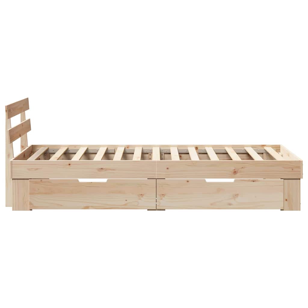 Sengestel med skuffe Naturfarvet 100 x 200 cm Massiv fyrretræ