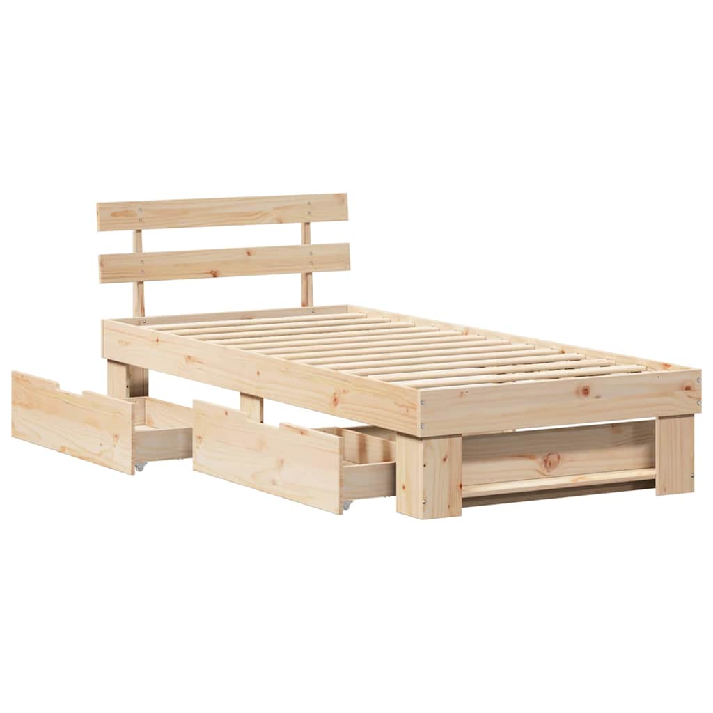 Sengestel med skuffe Naturfarvet 80 x 200 cm Massiv fyrretræ