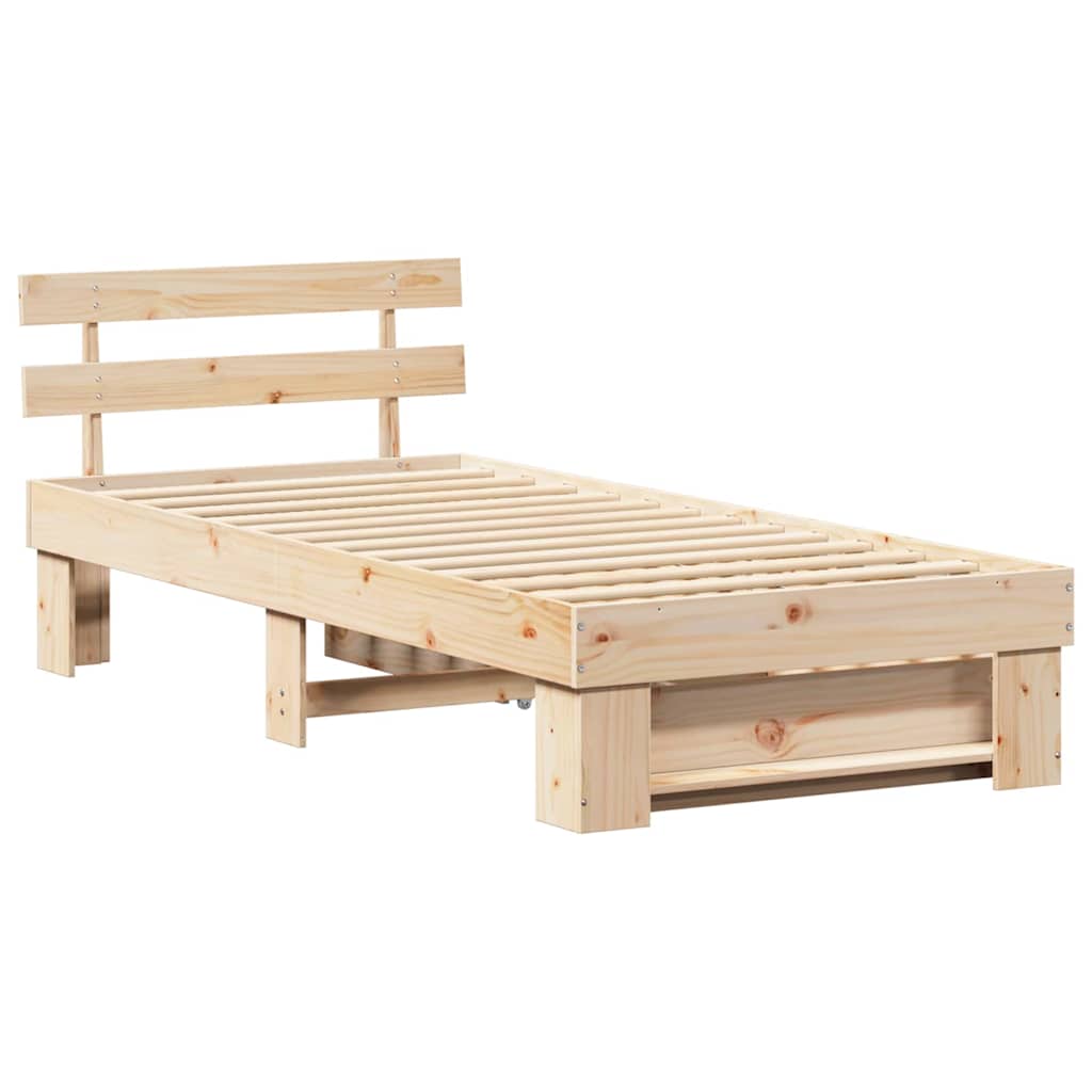 Sengestel med skuffe Naturfarvet 80 x 200 cm Massiv fyrretræ