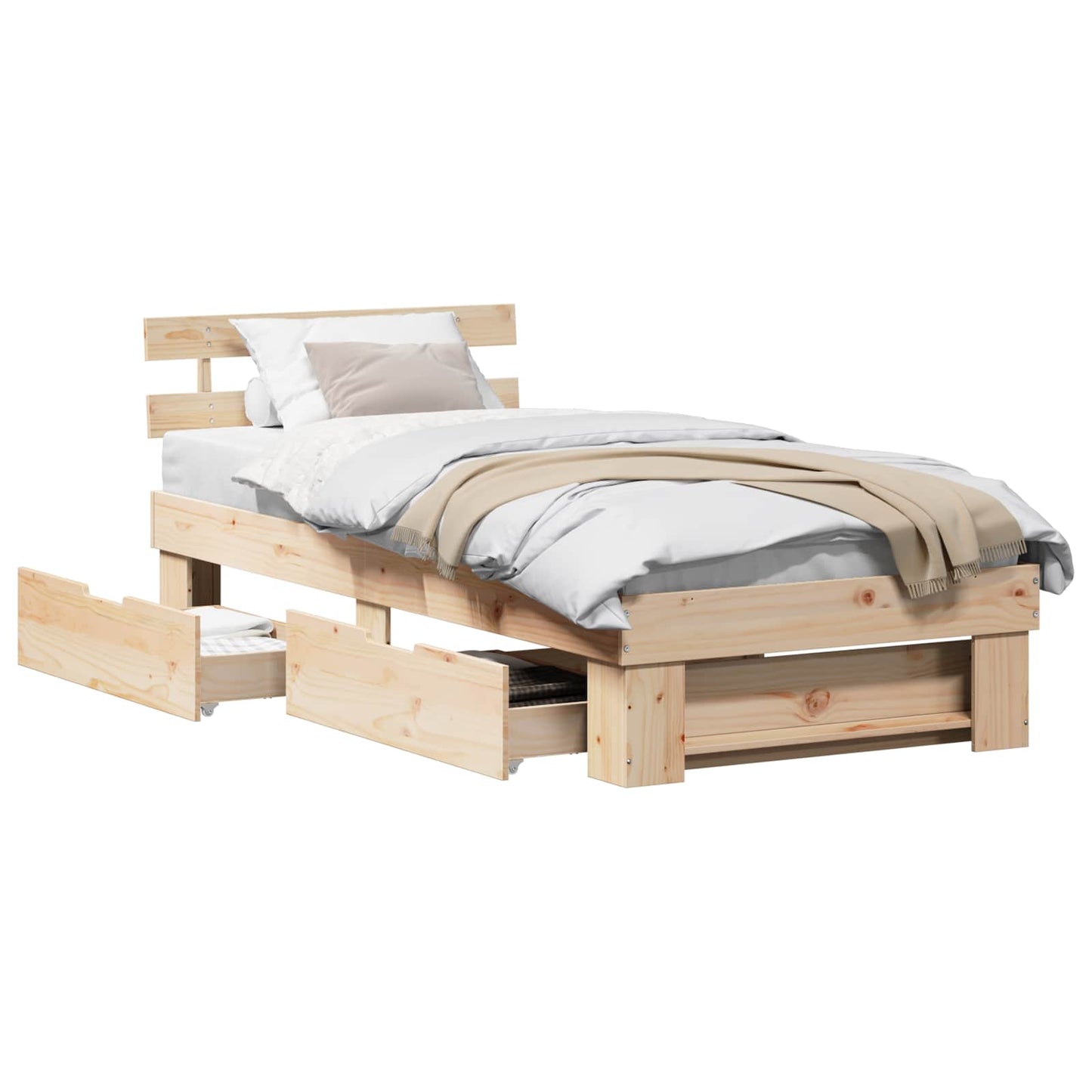 Sengestel med skuffe Naturfarvet 90 x 190 cm Massiv fyrretræ