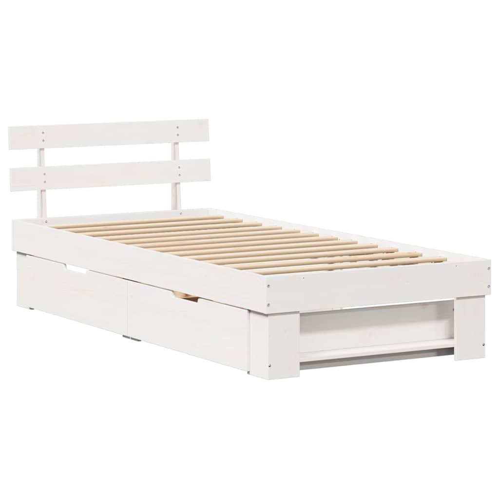 Sengestel med hovedgærde Hvid 90 x 190 cm Massiv fyrretræ