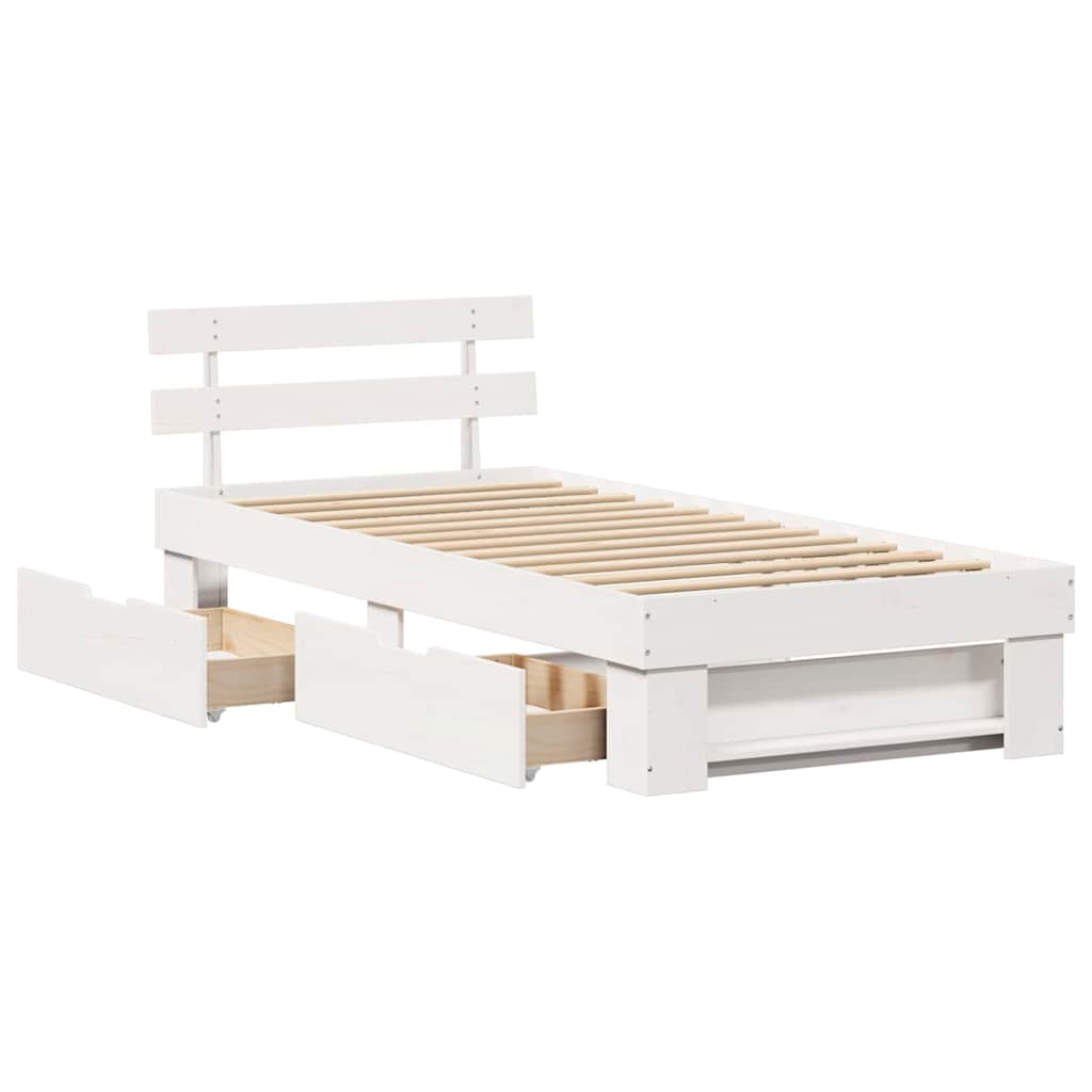 Sengestel med hovedgærde Hvid 90 x 190 cm Massiv fyrretræ