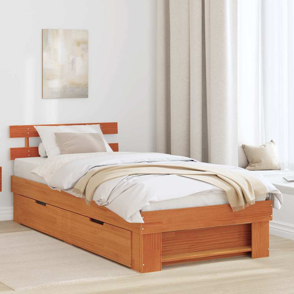 Sengestel med hovedgærde Voks brun 90 x 190 cm Massiv fyrretræ