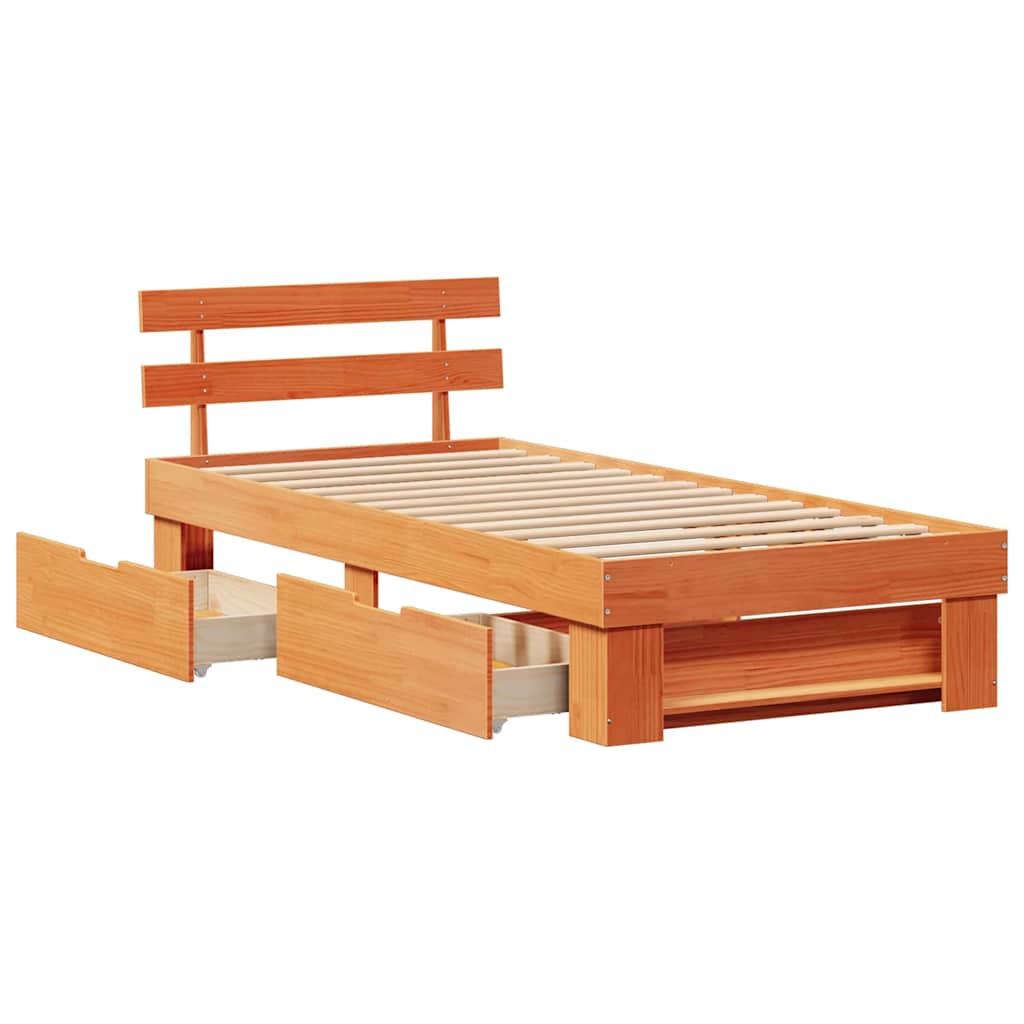 Sengestel med hovedgærde Voks brun 90 x 190 cm Massiv fyrretræ