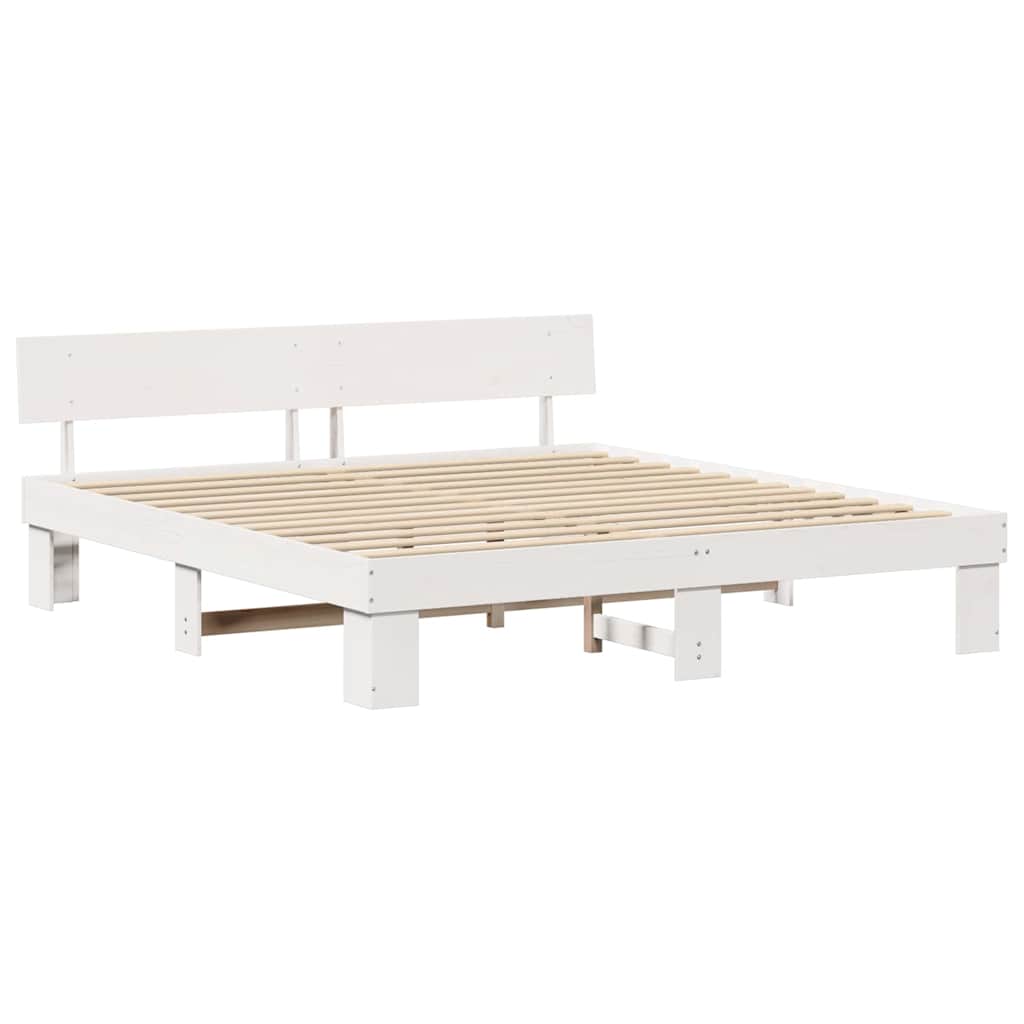 Sengestel med hovedgærde Hvid 180 x 200 cm Massiv fyrretræ