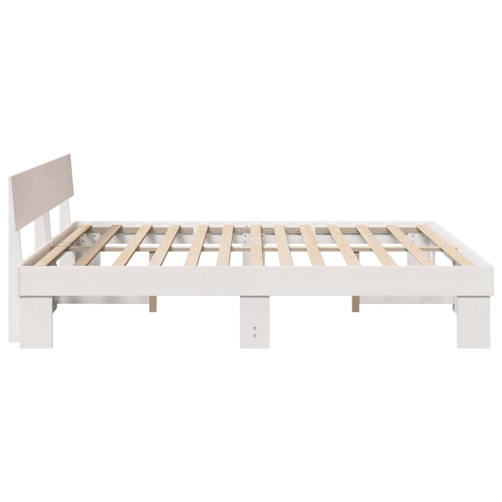 Sengestel med hovedgærde Hvid 180 x 200 cm Massiv fyrretræ