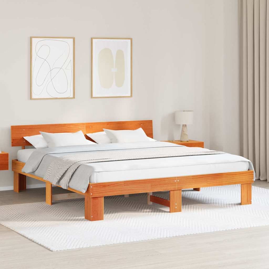 Sengestel med hovedgærde Voks brun 180 x 200 cm Massiv fyrretræ