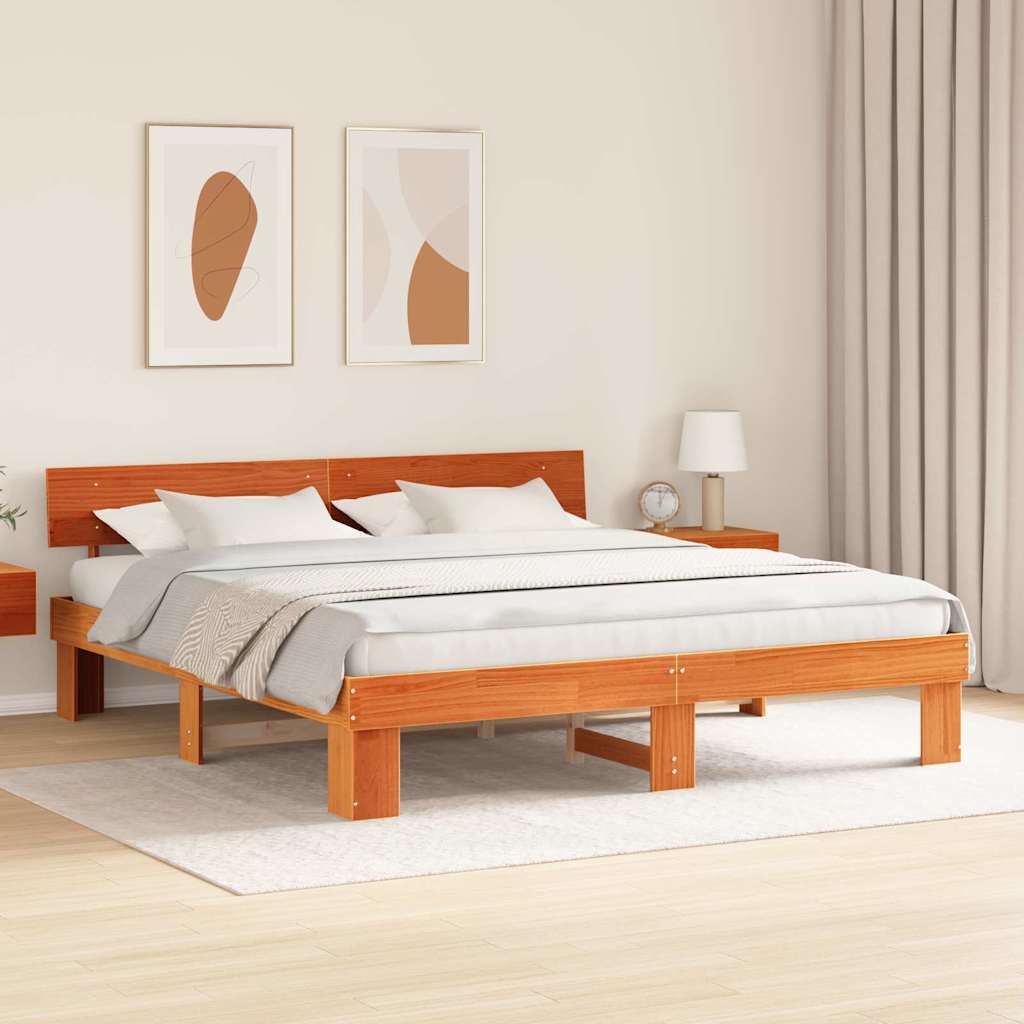 Sengestel med hovedgærde Voks brun 180 x 200 cm Massiv fyrretræ