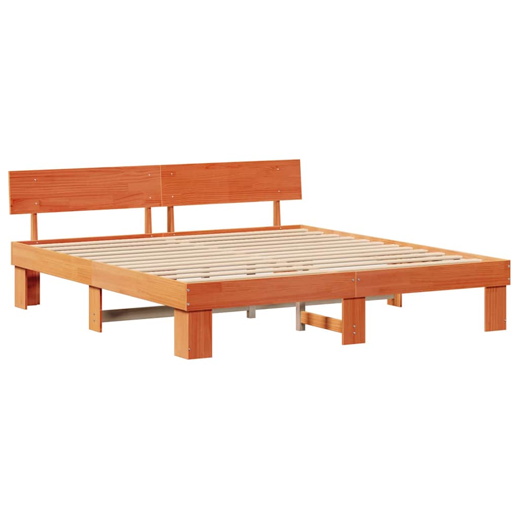 Sengestel med hovedgærde Voks brun 180 x 200 cm Massiv fyrretræ