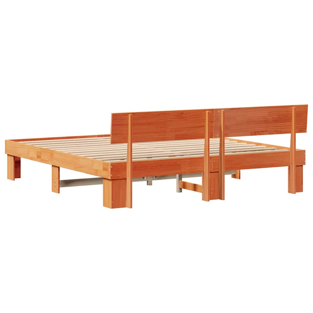 Sengestel med hovedgærde Voks brun 180 x 200 cm Massiv fyrretræ