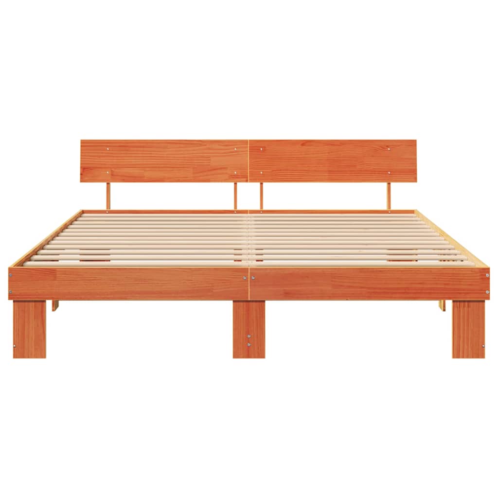 Sengestel med hovedgærde Voks brun 180 x 200 cm Massiv fyrretræ