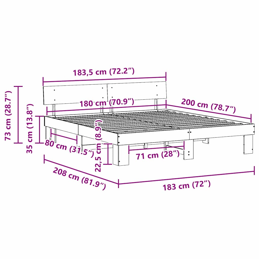 Sengestel med hovedgærde Voks brun 180 x 200 cm Massiv fyrretræ