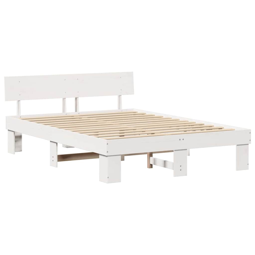 Sengestel med hovedgærde Hvid 160 x 200 cm Massiv fyrretræ