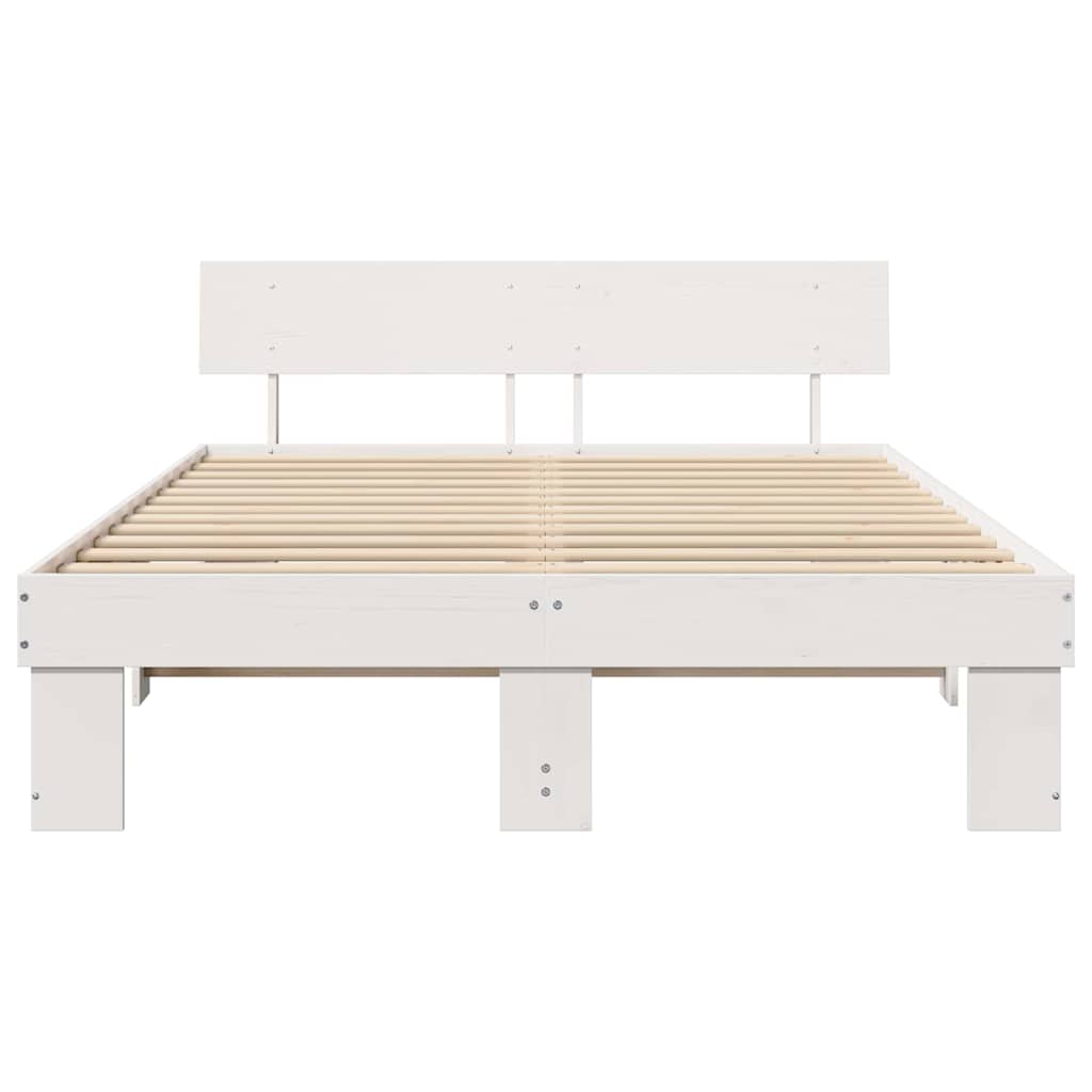 Sengestel med hovedgærde Hvid 160 x 200 cm Massiv fyrretræ