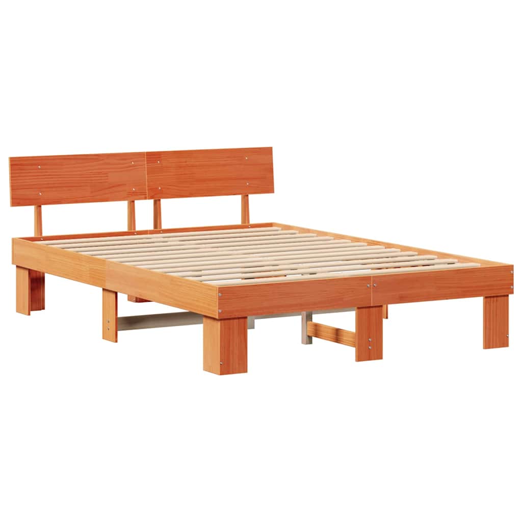 Sengestel med hovedgærde Voks brun 160 x 200 cm Massiv fyrretræ