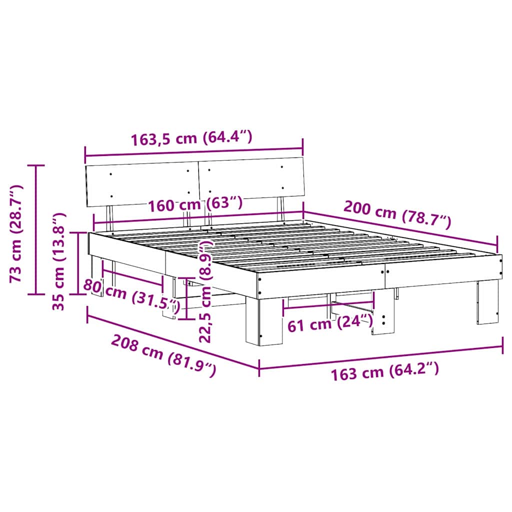 Sengestel med hovedgærde Voks brun 160 x 200 cm Massiv fyrretræ