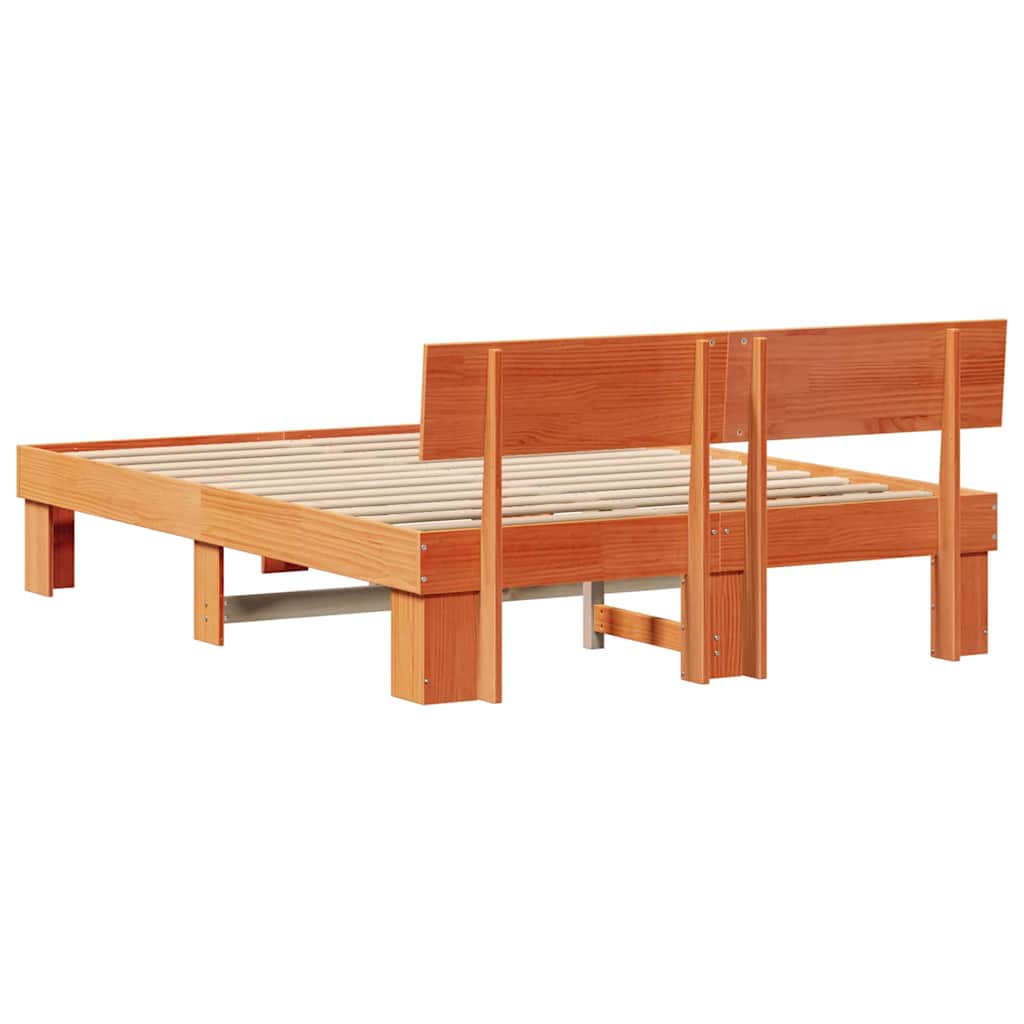 Sengestel med hovedgærde Voks brun 150 x 200 cm Massiv fyrretræ