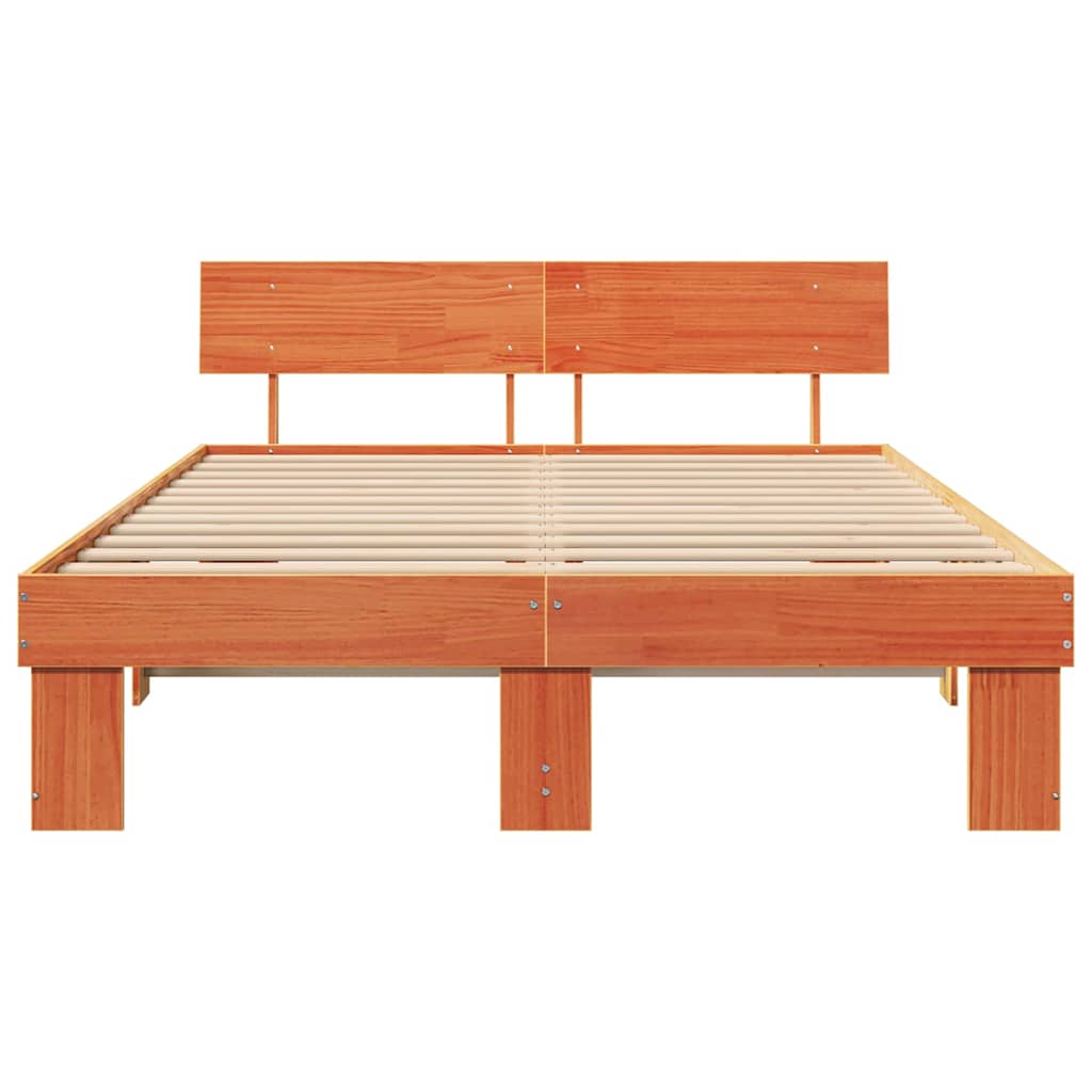 Sengestel med hovedgærde Voks brun 150 x 200 cm Massiv fyrretræ