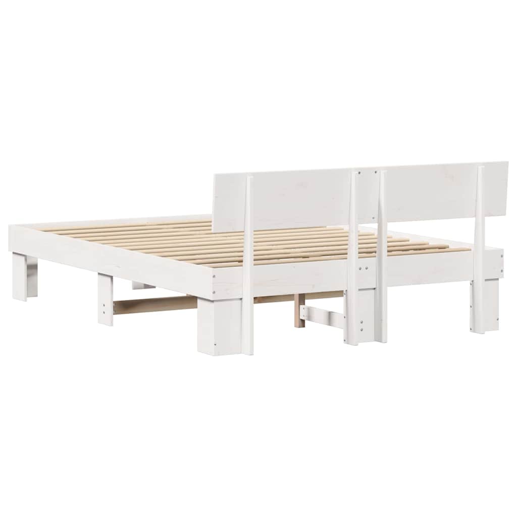 Sengestel med hovedgærde Hvid 140 x 200 cm Massiv fyrretræ