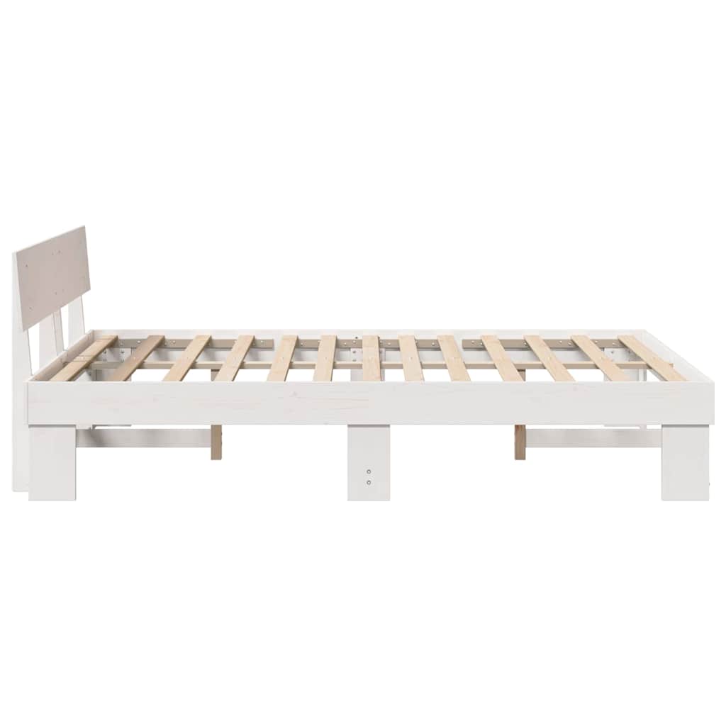Sengestel med hovedgærde Hvid 140 x 200 cm Massiv fyrretræ