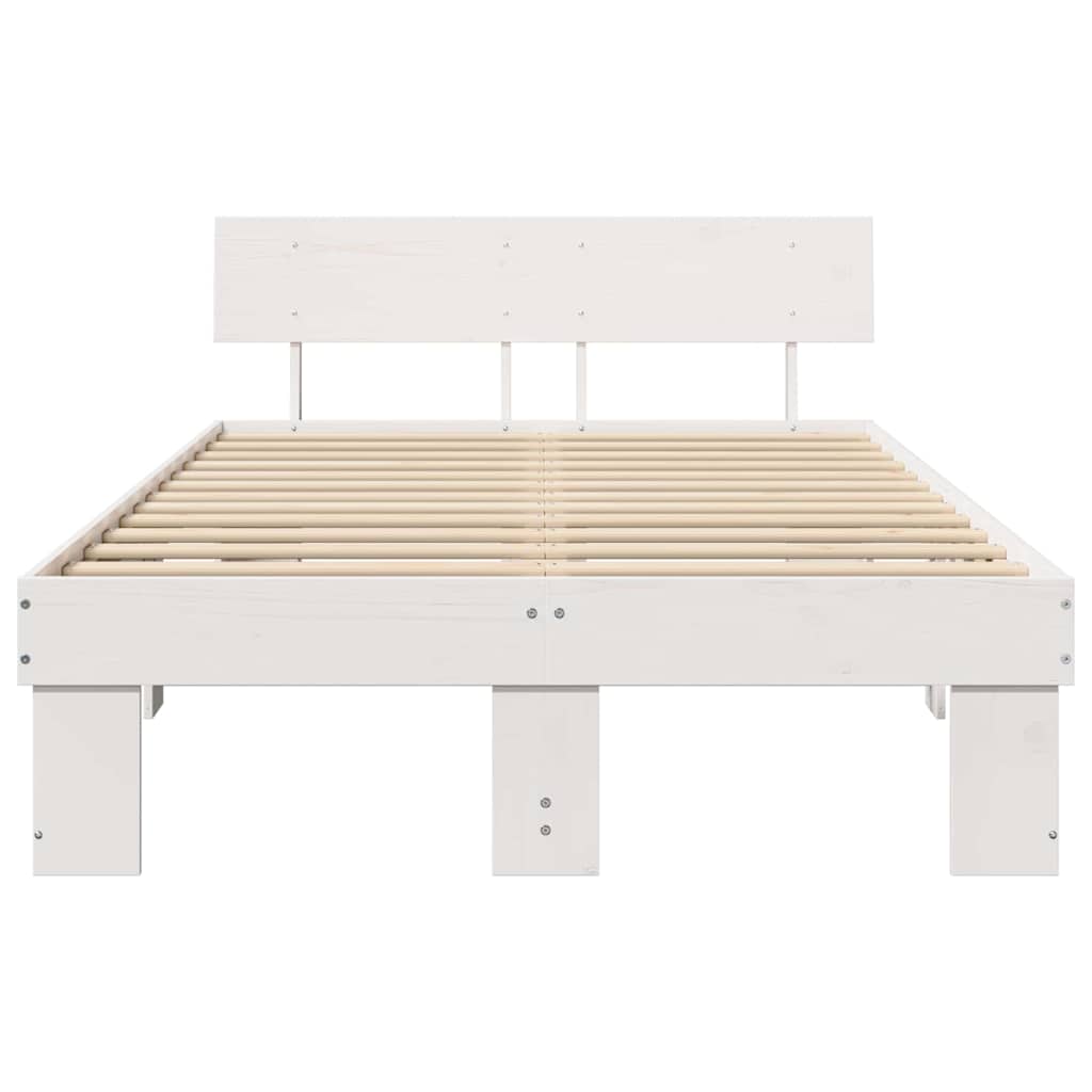 Sengestel med hovedgærde Hvid 120 x 200 cm Massiv fyrretræ