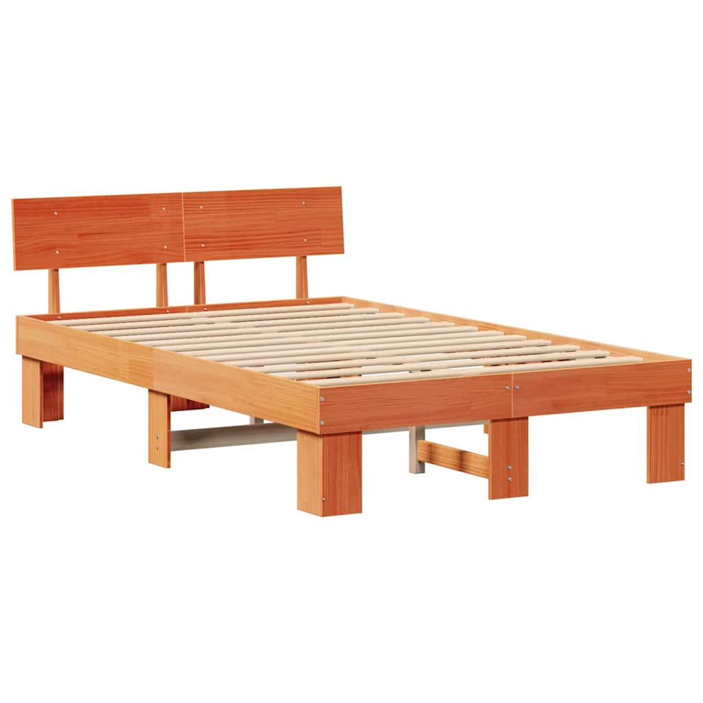 Sengestel med hovedgærde Voks brun 140 x 190 cm Massiv fyrretræ