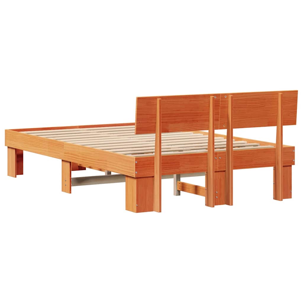 Sengestel med hovedgærde Voks brun 140 x 190 cm Massiv fyrretræ