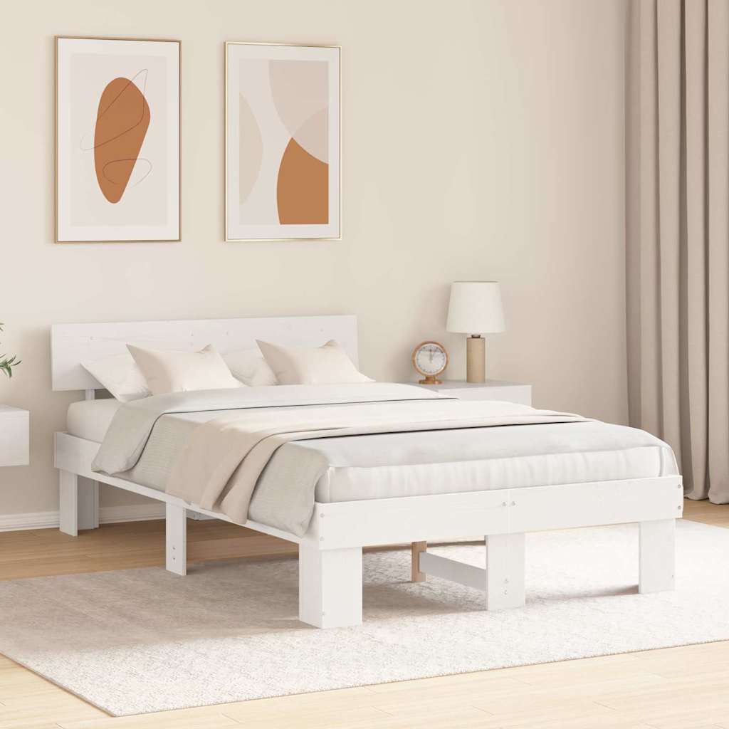 Sengestel med hovedgærde Hvid 135 x 190 cm Massiv fyrretræ