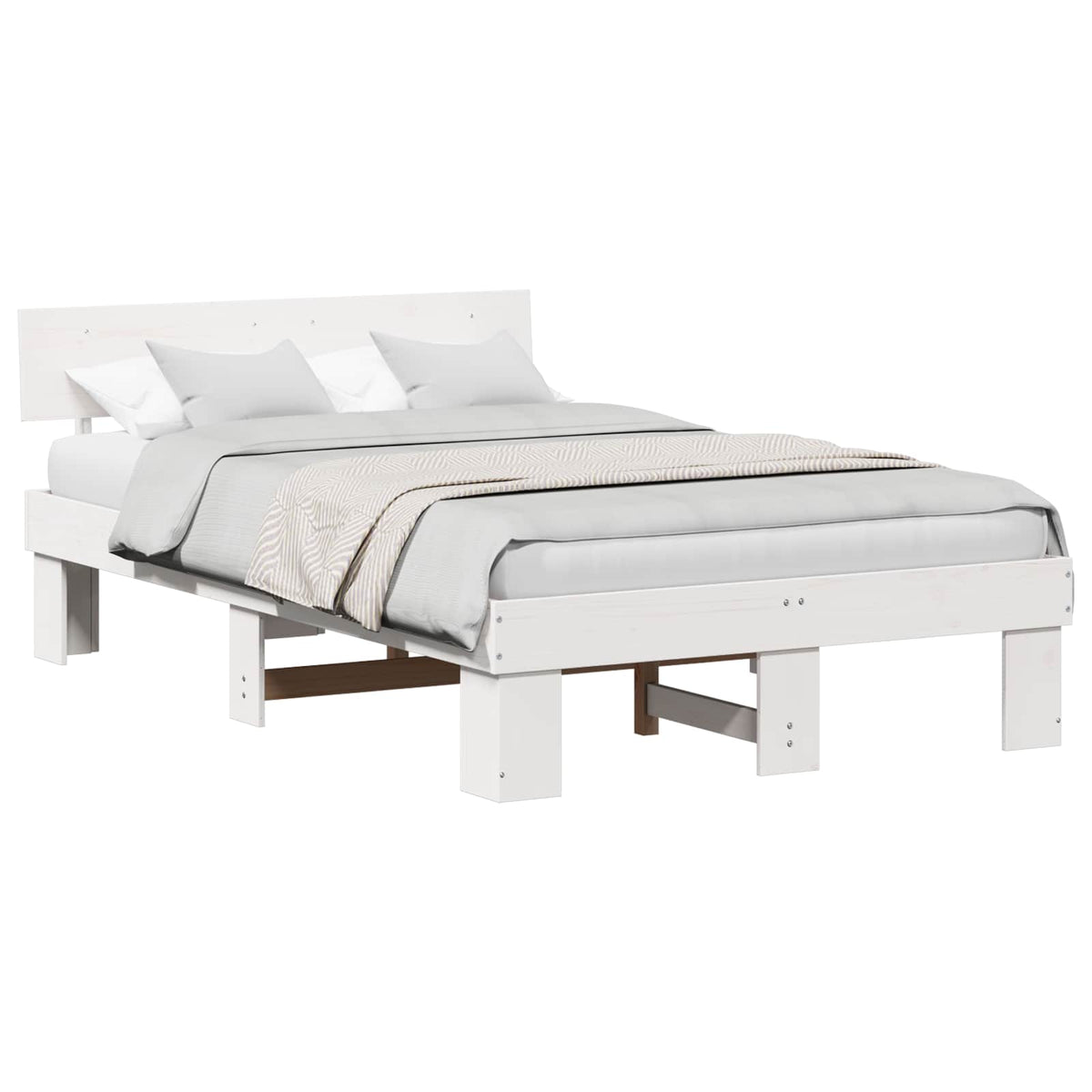 Sengestel med hovedgærde Hvid 135 x 190 cm Massiv fyrretræ