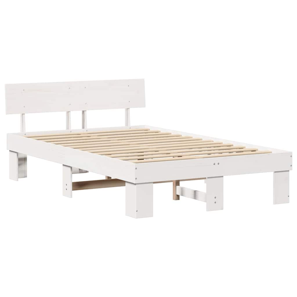 Sengestel med hovedgærde Hvid 135 x 190 cm Massiv fyrretræ