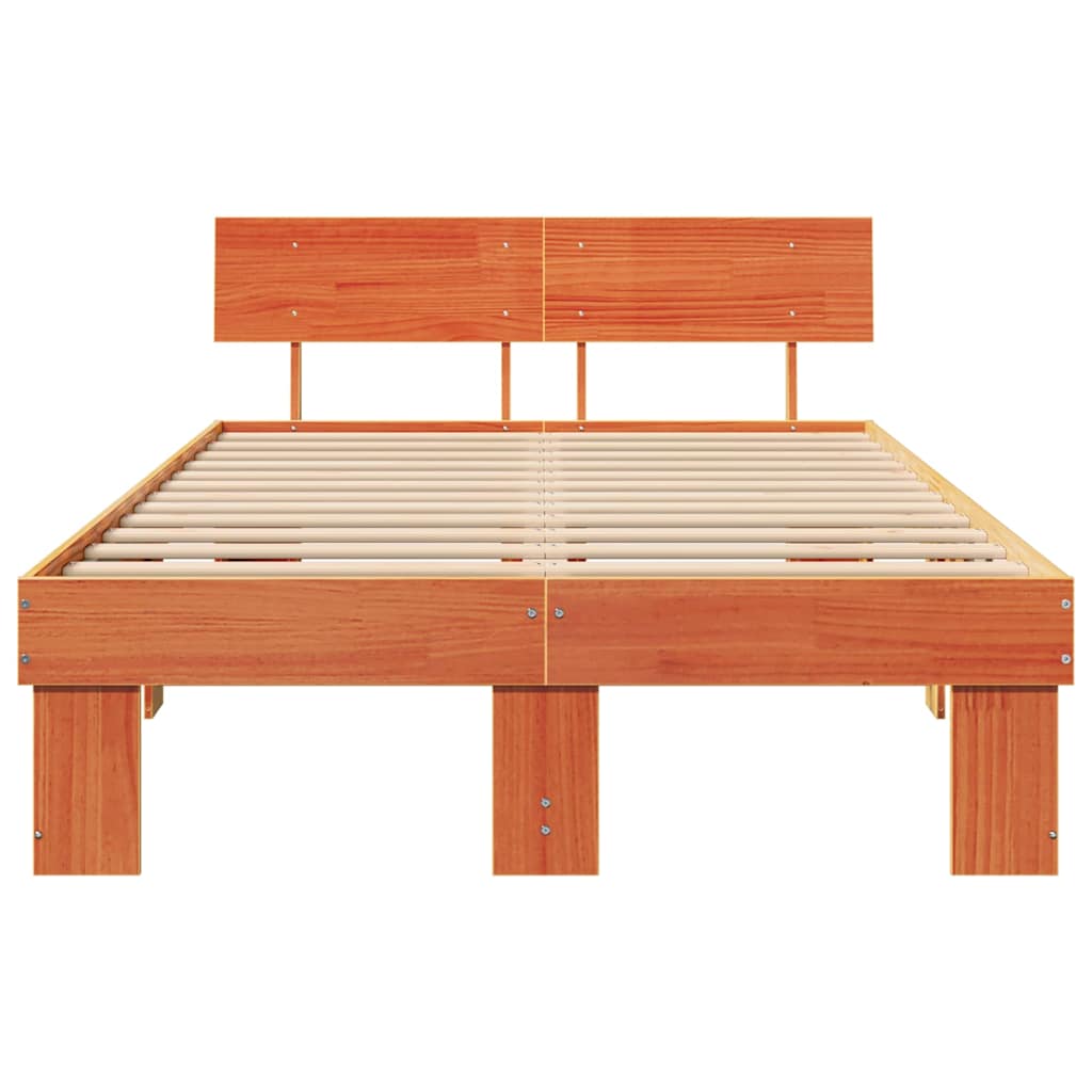 Sengestel med hovedgærde Voks brun 120 x 190 cm Massiv fyrretræ