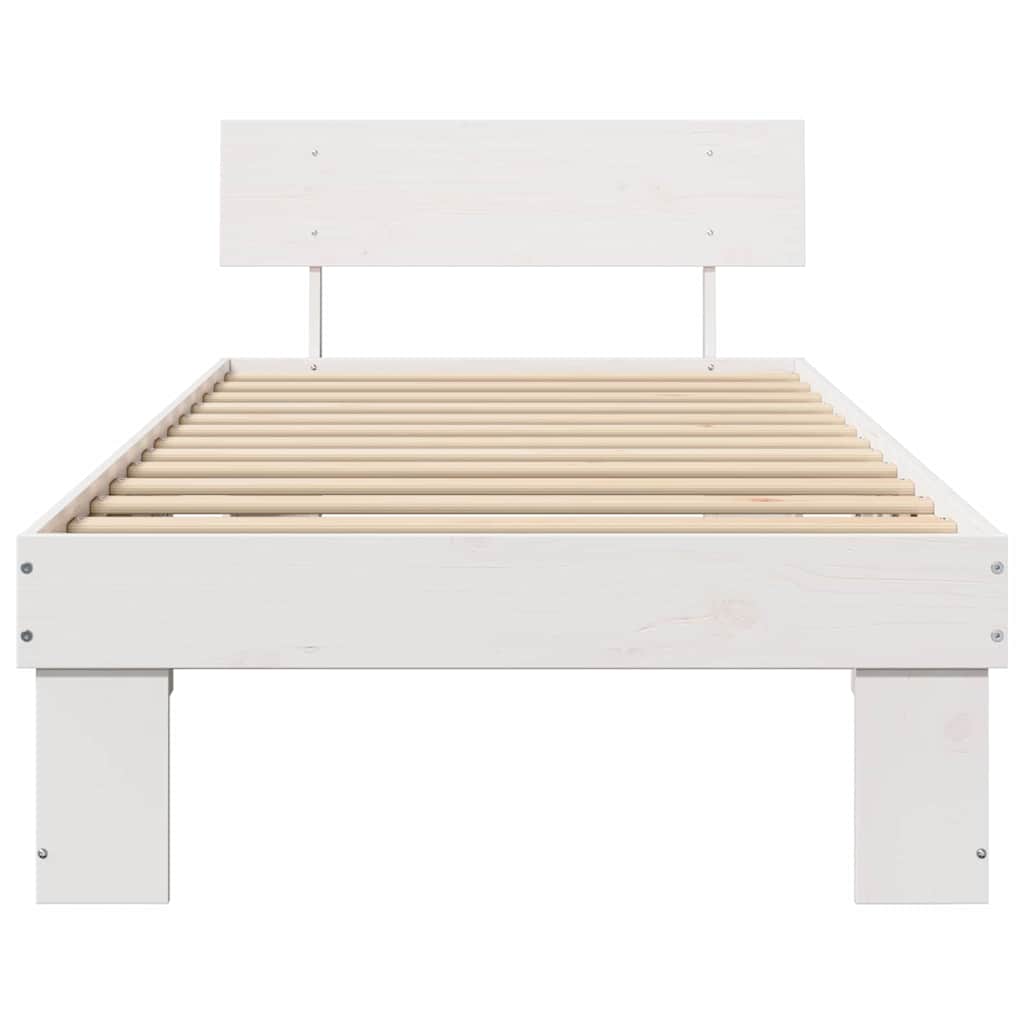 Sengestel med hovedgærde Hvid 100 x 200 cm Massiv fyrretræ
