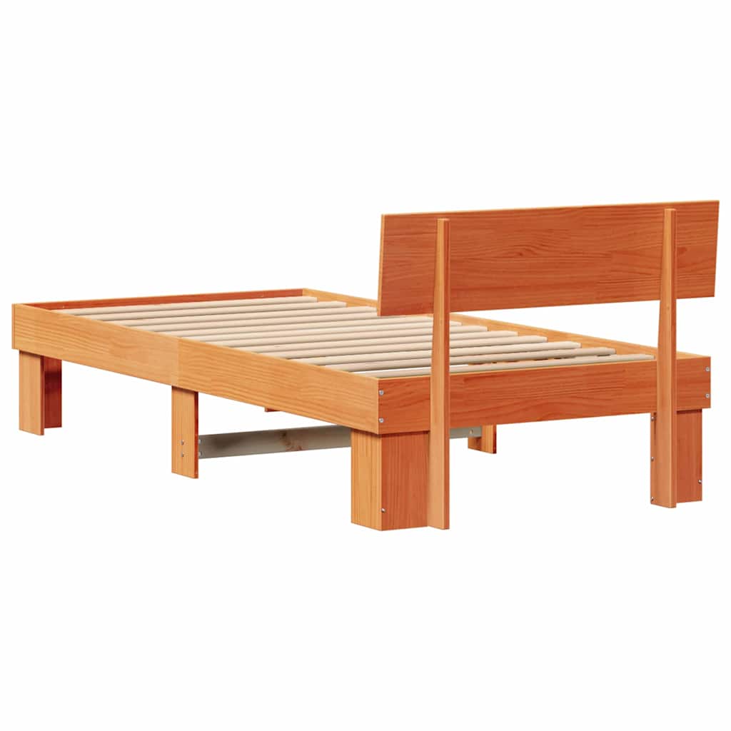 Sengestel med hovedgærde Voks brun 80 x 200 cm Massiv fyrretræ