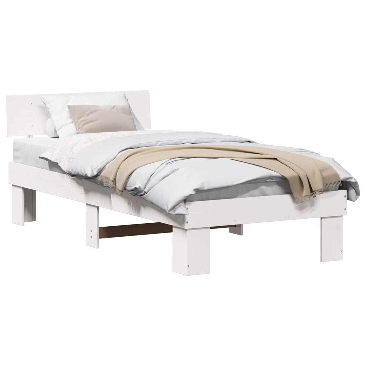 Sengestel med hovedgærde Hvid 90 x 190 cm Massiv fyrretræ