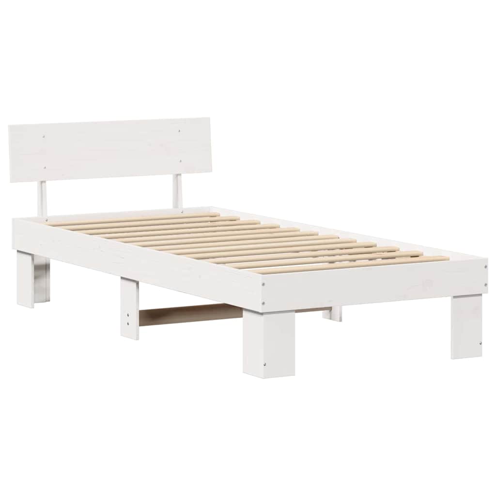 Sengestel med hovedgærde Hvid 90 x 190 cm Massiv fyrretræ