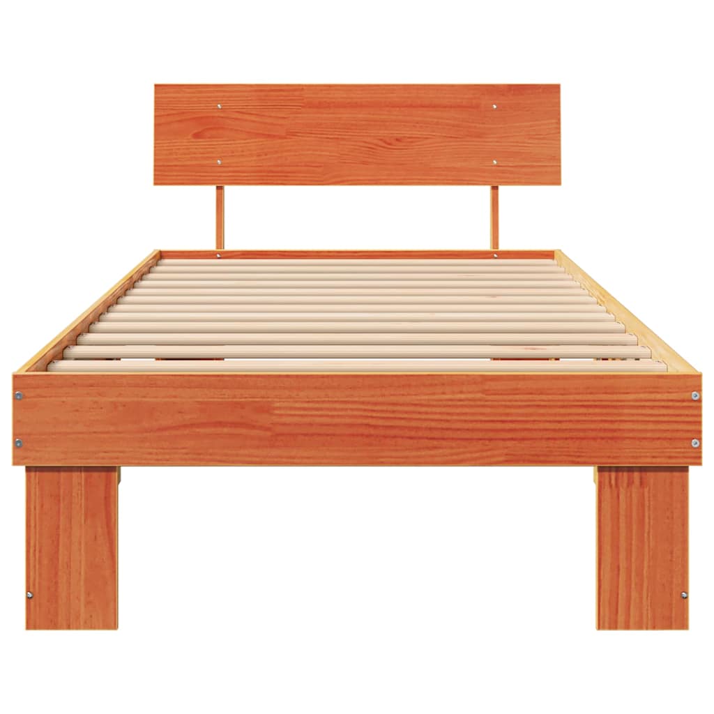 Sengestel med hovedgærde Voks brun 90 x 190 cm Massiv fyrretræ