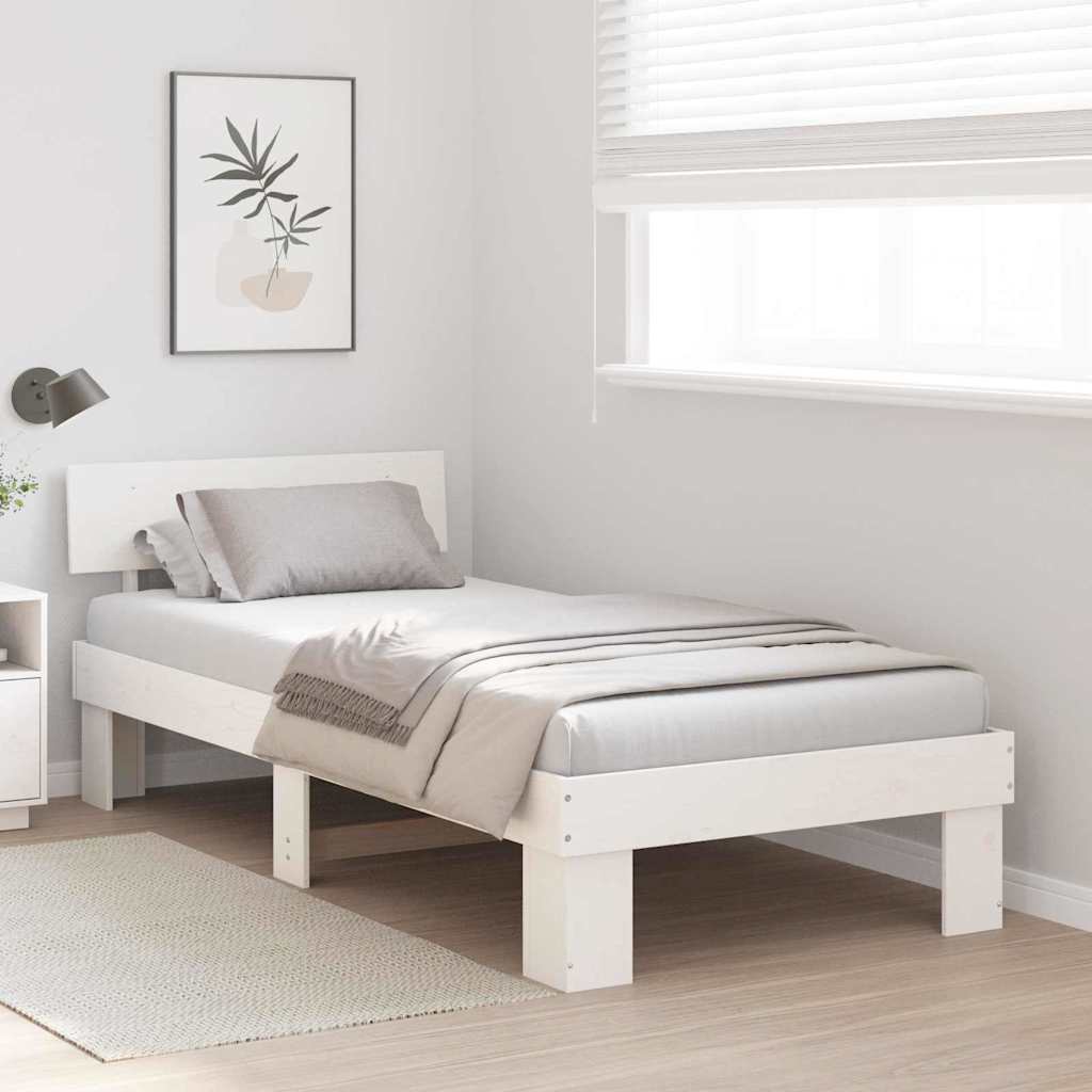 Sengestel med hovedgærde Hvid 75 x 190 cm Massiv fyrretræ