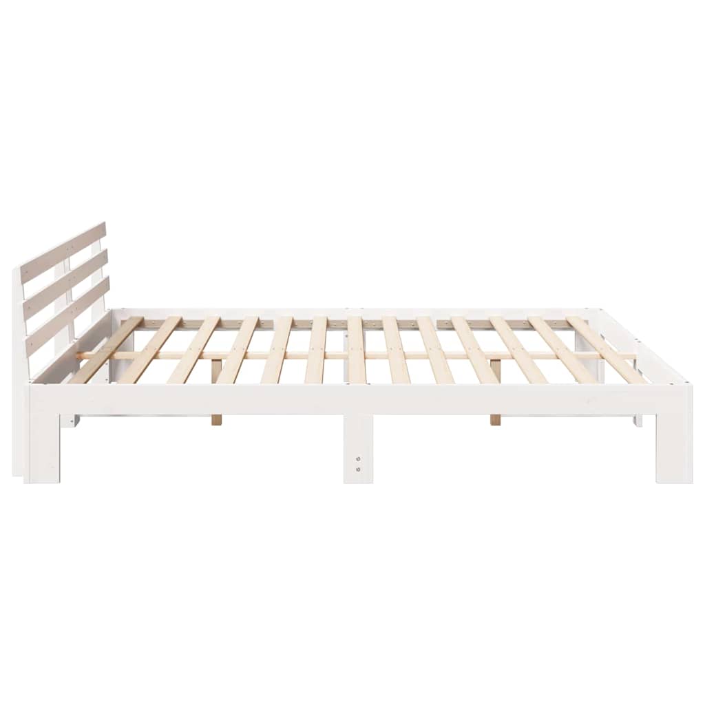 Sengestel med hovedgærde Hvid 200 x 200 cm Massiv fyrretræ