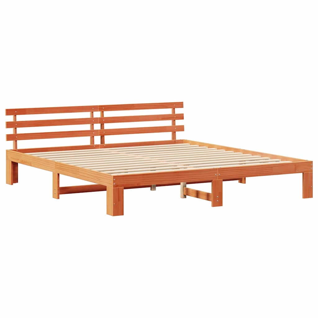 Sengestel med hovedgærde Voks brun 180 x 200 cm Massiv fyrretræ