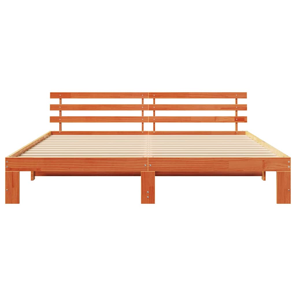 Sengestel med hovedgærde Voks brun 180 x 200 cm Massiv fyrretræ
