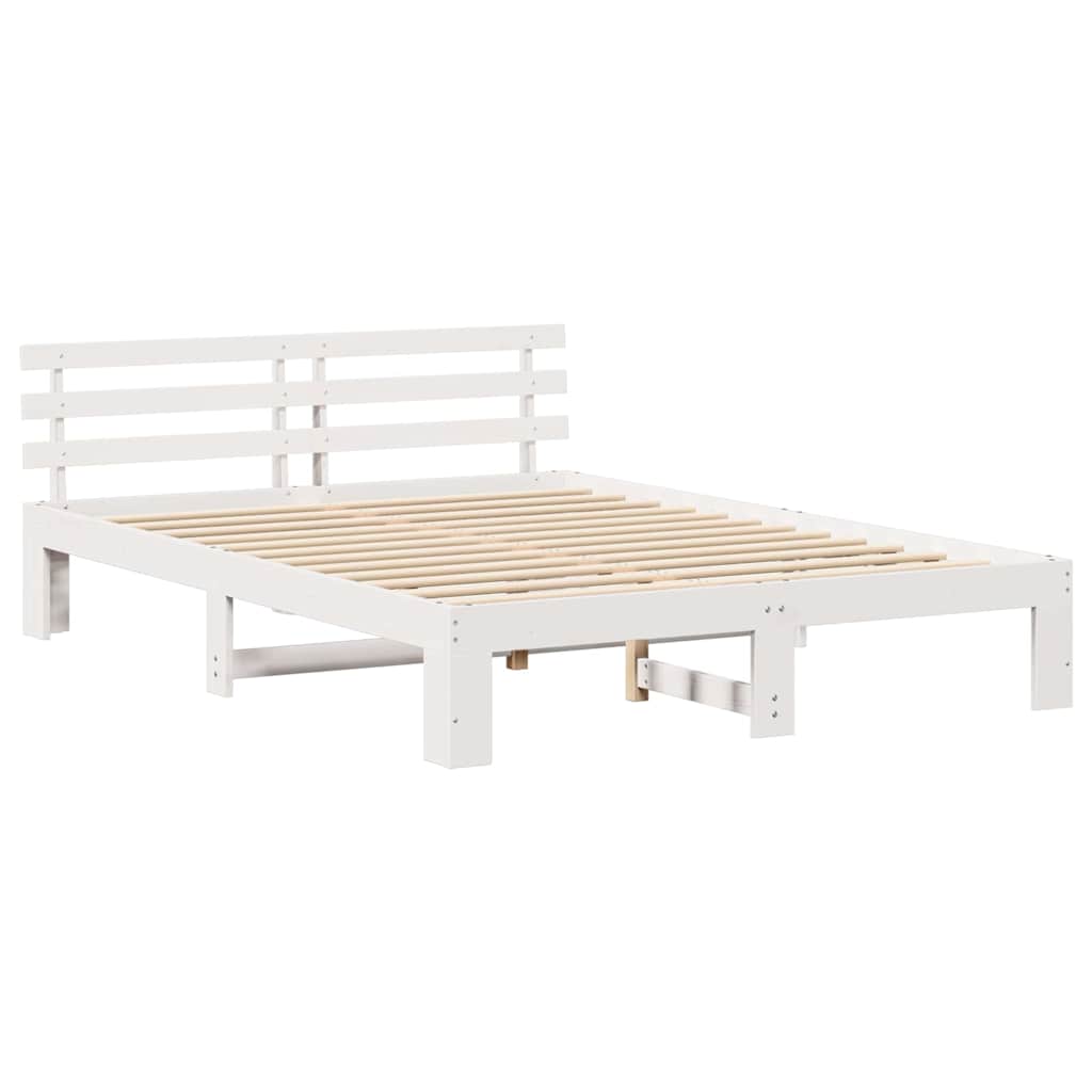 Sengestel med hovedgærde Hvid 160 x 200 cm Massiv fyrretræ