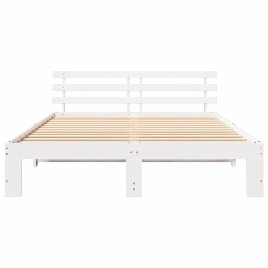 Sengestel med hovedgærde Hvid 160 x 200 cm Massiv fyrretræ