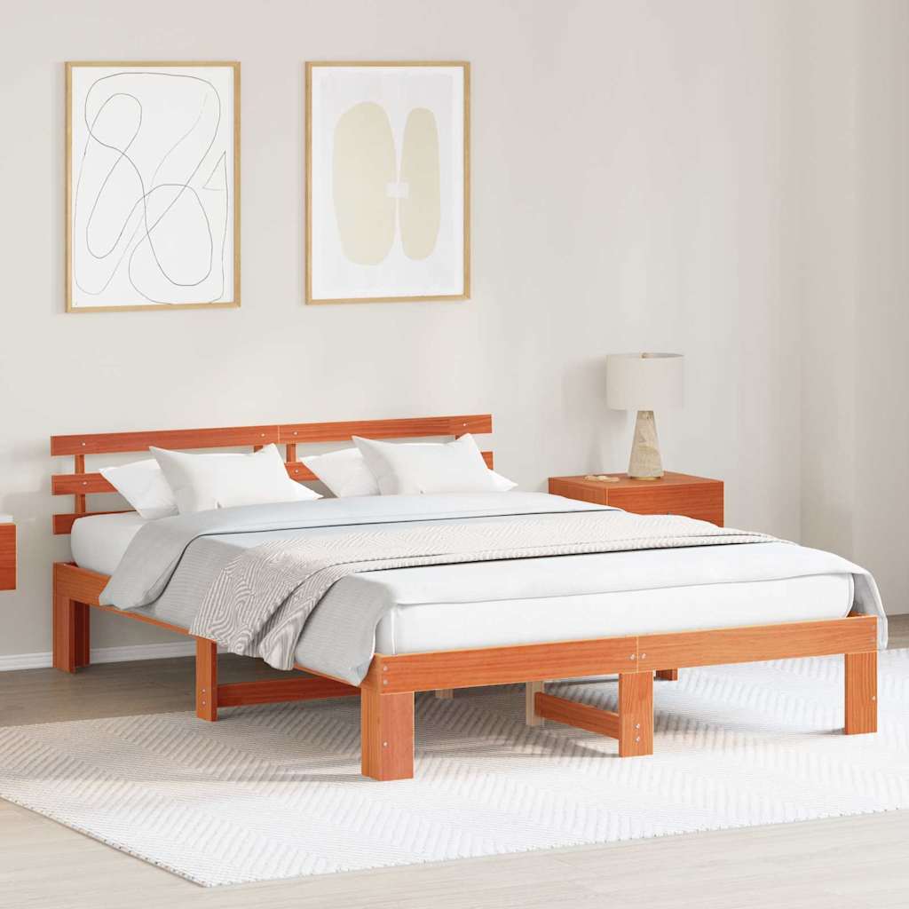 Sengestel med hovedgærde Voks brun 160 x 200 cm Massiv fyrretræ