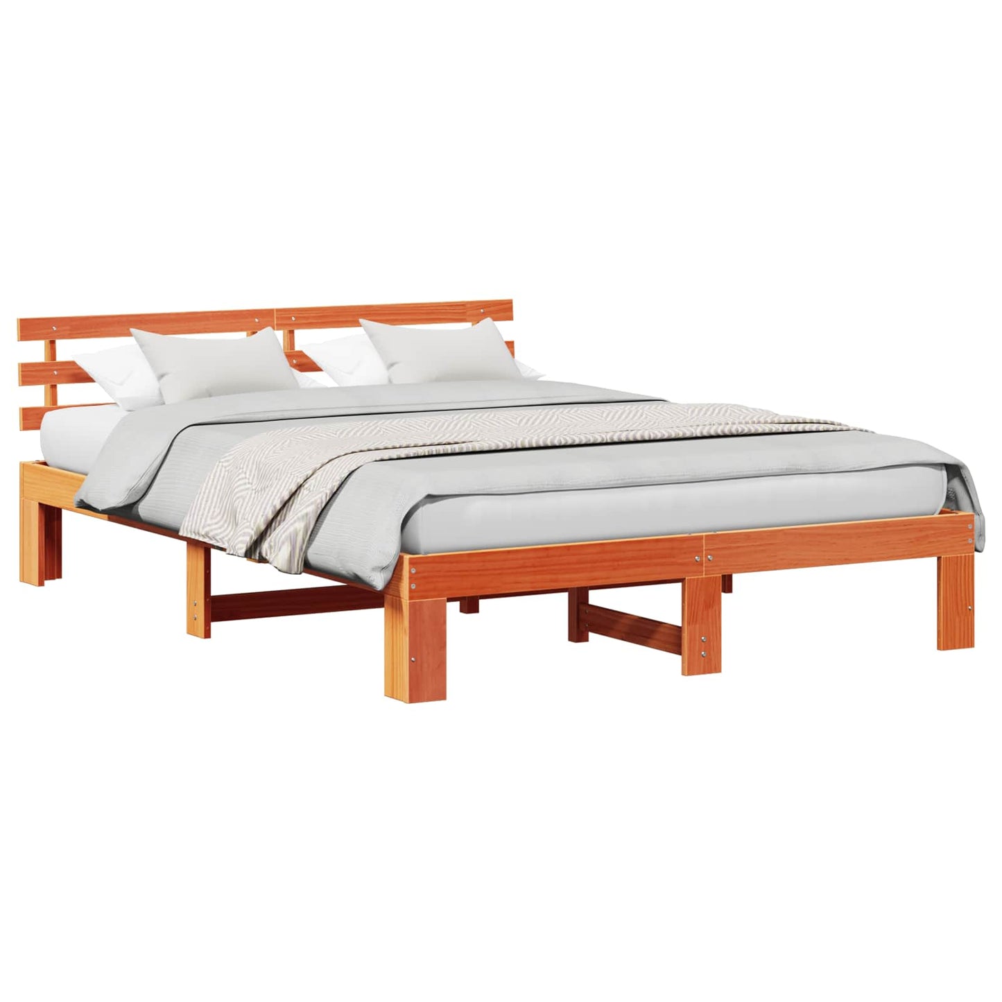 Sengestel med hovedgærde Voks brun 160 x 200 cm Massiv fyrretræ